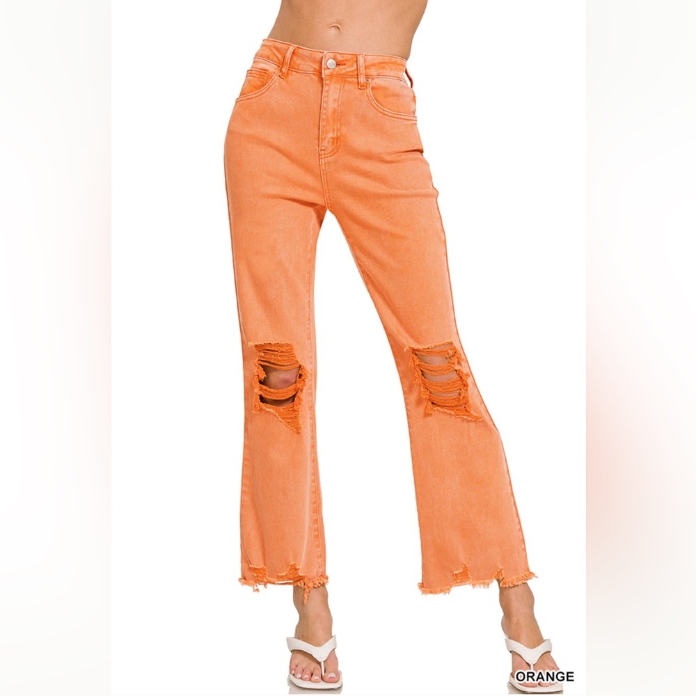 ZENANA Orange Distressed Women's Jeans